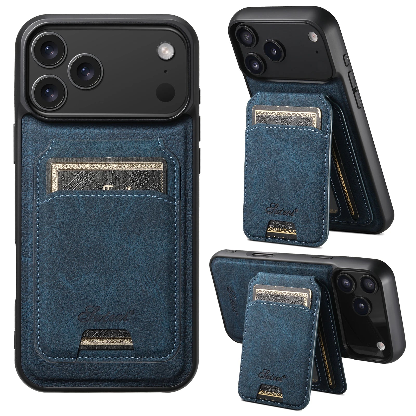 SUTENI Wireless Charging Phone Case Magnet Card Holder Stand Faux Leather For iPhone 17 Pro Max 16 Plus 15 14 13 12