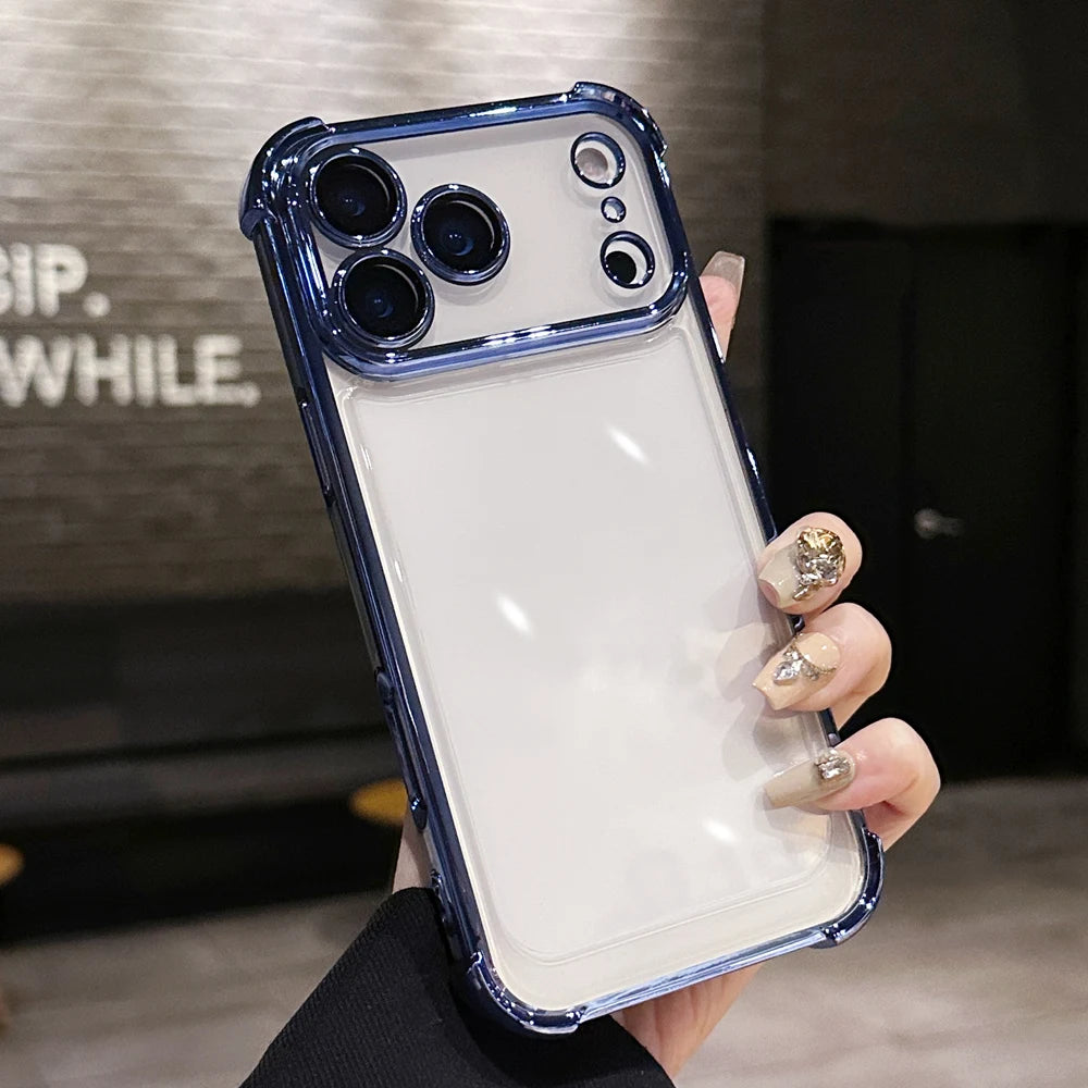 KEYSION Luxury Plating Transparent Case for iPhone 17 Pro Max 17 Air Soft TPU Airbag Shockproof Phone Cover With Lens Protector