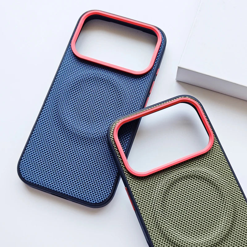 For iPhone 17 Pro Max 17 Air Case Luxury Magnetic Soft TPU+Nylon Woven Leather Back Anti-Fingerprint Cover for iPhone17