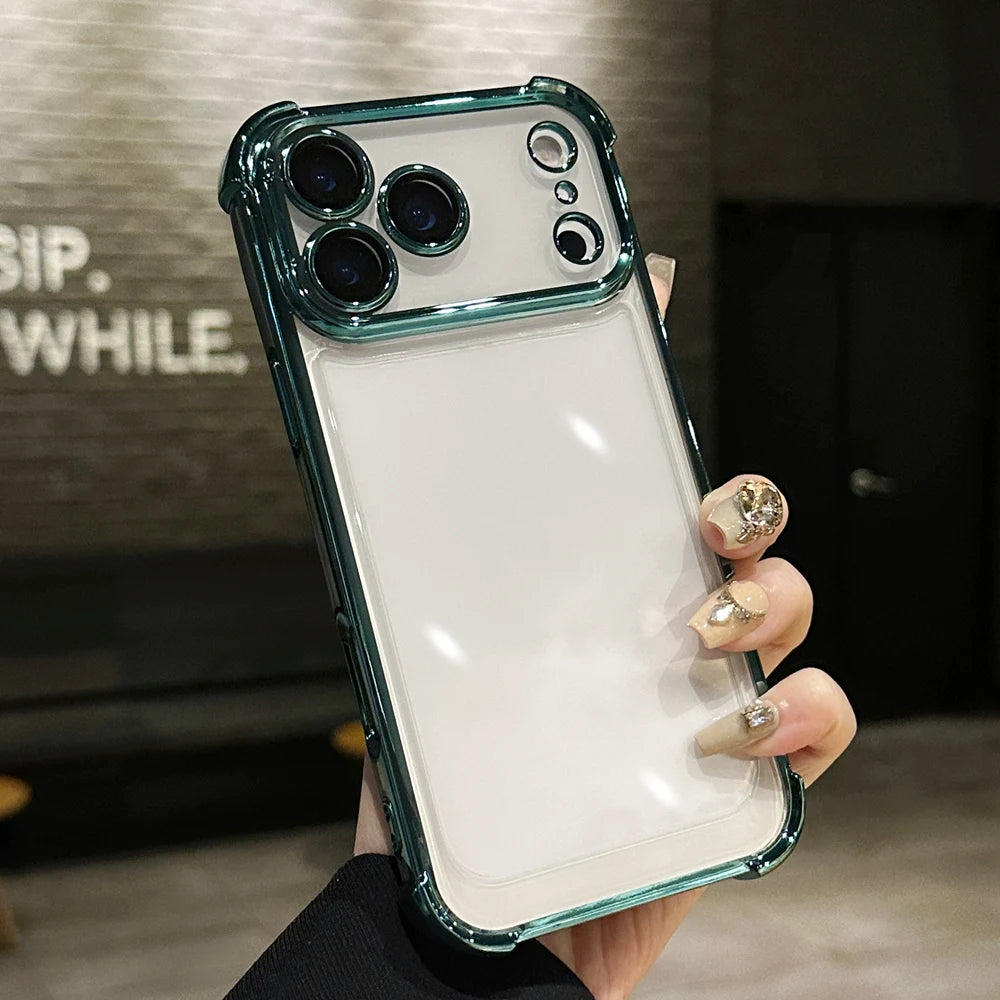 KEYSION Luxury Plating Transparent Case for iPhone 17 Pro Max 17 Air Soft TPU Airbag Shockproof Phone Cover With Lens Protector