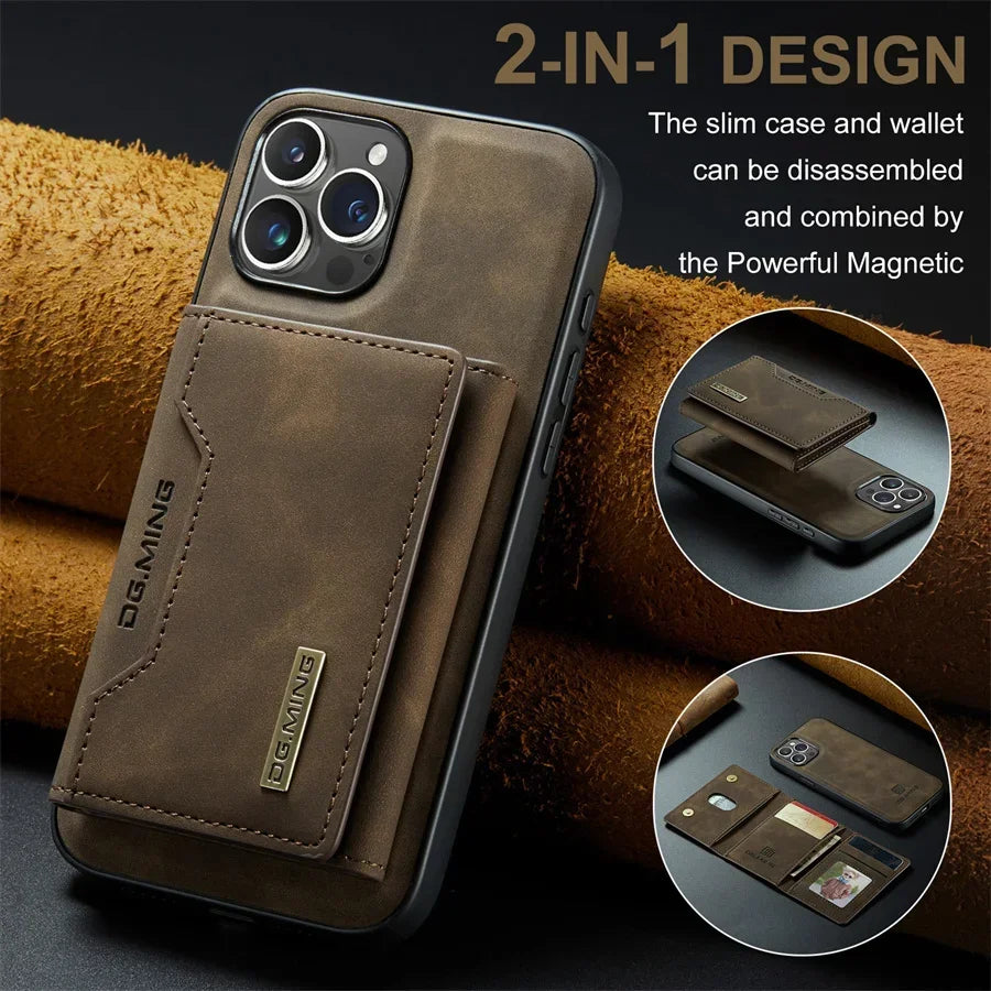Luxury Magnetic Leather Wallet Case for iPhone 17 Pro Max 14 15 16 iPhone17 Magnet Kickstand Money Card Holder Cover