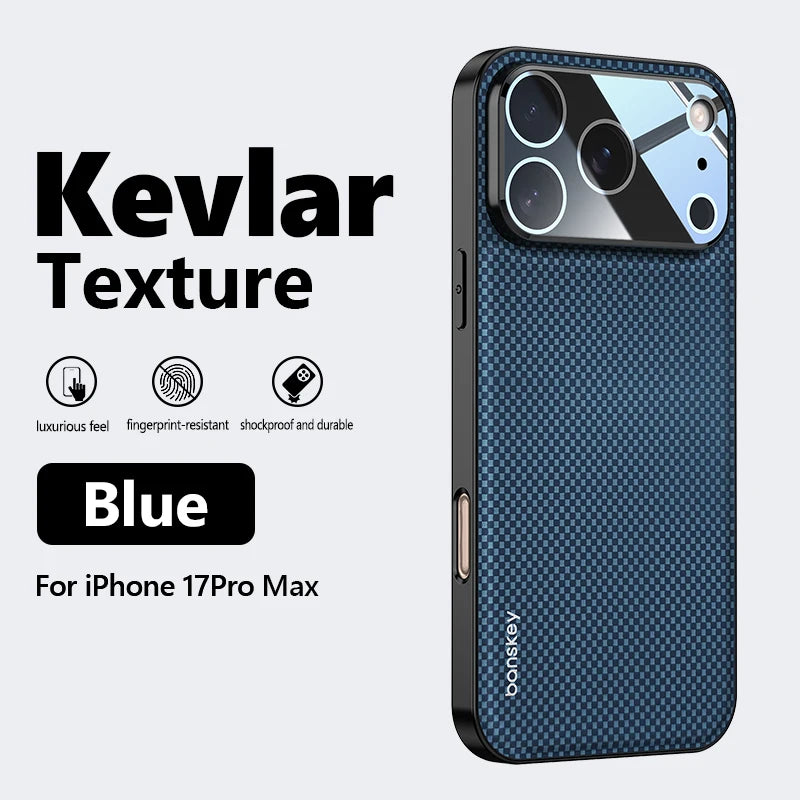 Luxury Matte Carbon Fibre Texture Glass Lens Protection Phone Case for iPhone 17 16 15 14 13 Pro Max Anti-drop Shockproof Cover