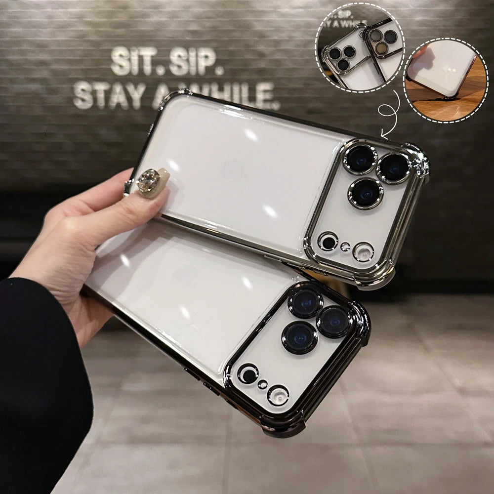 KEYSION Luxury Plating Transparent Case for iPhone 17 Pro Max 17 Air Soft TPU Airbag Shockproof Phone Cover With Lens Protector