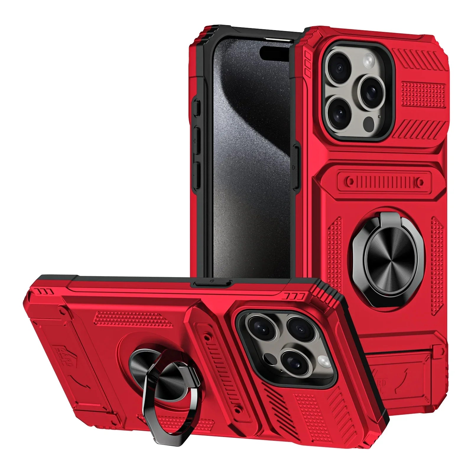 Case For iPhone 17 Pro Max 16 Pro 15 Pro Max Card Holder Magnetic Rotated Ring Kickstand Layer Heavy Shockproof Wallet Covers