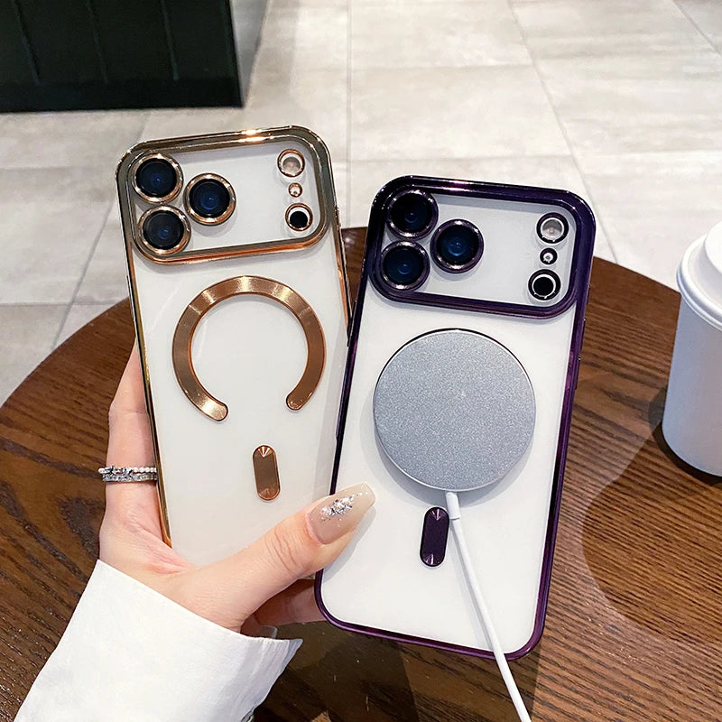 Luxury Glitter Plating Silicone Clear Soft Case For iPhone 17 Pro Max Magnetic Magsafe Cover Shell For iPhone17ProMax Ultra-Thin