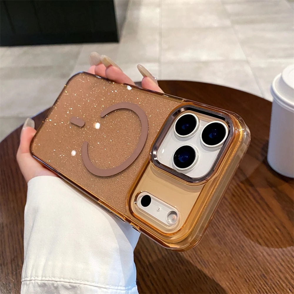 Glitter Magnetic Wireless Charging Candy Color Case for iPhone 17 Pro Max 17 Air for Magsafe Metal Lens Frame Bling Cover Funda