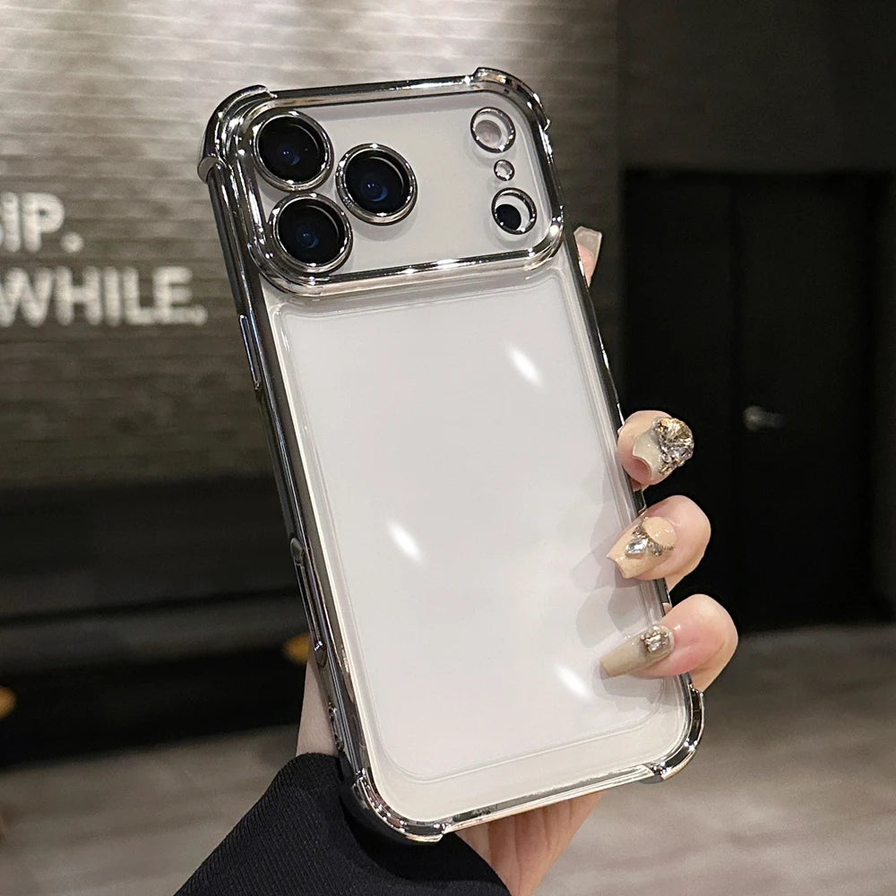 KEYSION Luxury Plating Transparent Case for iPhone 17 Pro Max 17 Air Soft TPU Airbag Shockproof Phone Cover With Lens Protector