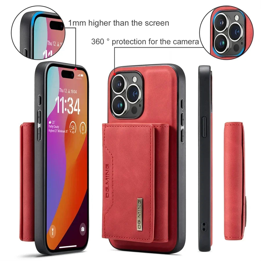 Luxury Magnetic Leather Wallet Case for iPhone 17 Pro Max 14 15 16 iPhone17 Magnet Kickstand Money Card Holder Cover