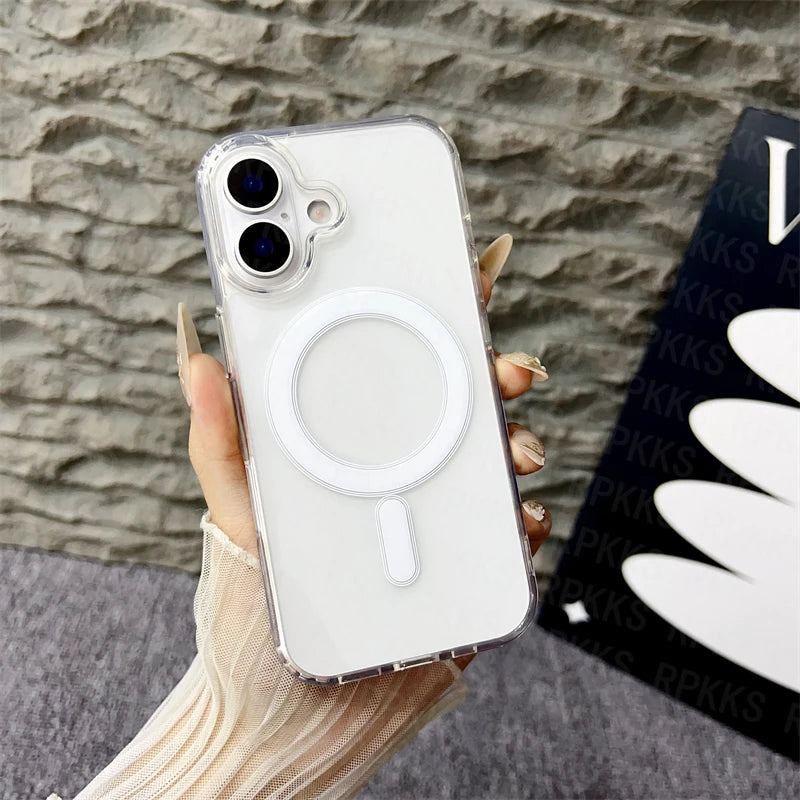 Original For Magsafe Magnetic Wireless Charging Case For iPhone 17 16 15 14 13 12 11 Pro Max Plus 17 Air Mini Clear Back Cover