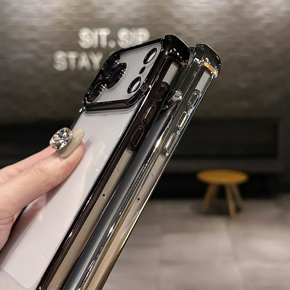 KEYSION Luxury Plating Transparent Case for iPhone 17 Pro Max 17 Air Soft TPU Airbag Shockproof Phone Cover With Lens Protector