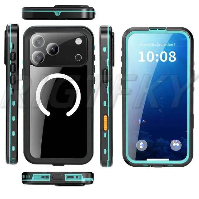 IP68 Waterproof Case For iPhone 17 16 15 13 14 Pro Max Plus Air Full Body Protective Cover Swim Underwater Diving Magnetic Case