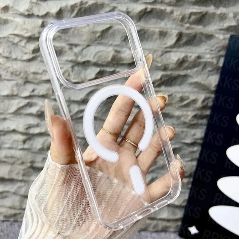 Original For Magsafe Magnetic Wireless Charging Case For iPhone 17 16 15 14 13 12 11 Pro Max Plus 17 Air Mini Clear Back Cover