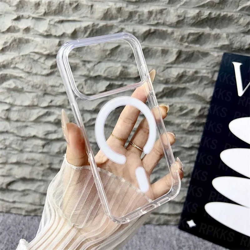 Original For Magsafe Magnetic Wireless Charging Case For iPhone 17 16 15 14 13 12 11 Pro Max Plus 17 Air Mini Clear Back Cover