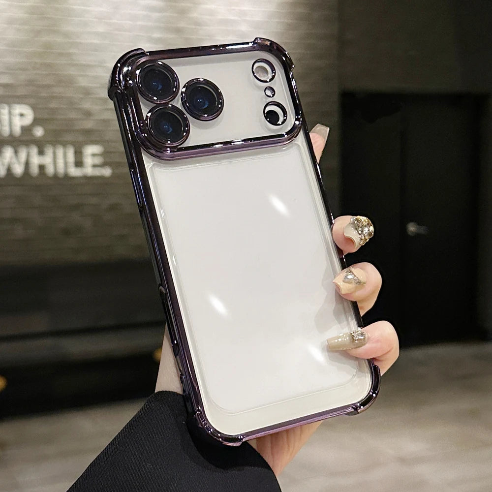 KEYSION Luxury Plating Transparent Case for iPhone 17 Pro Max 17 Air Soft TPU Airbag Shockproof Phone Cover With Lens Protector