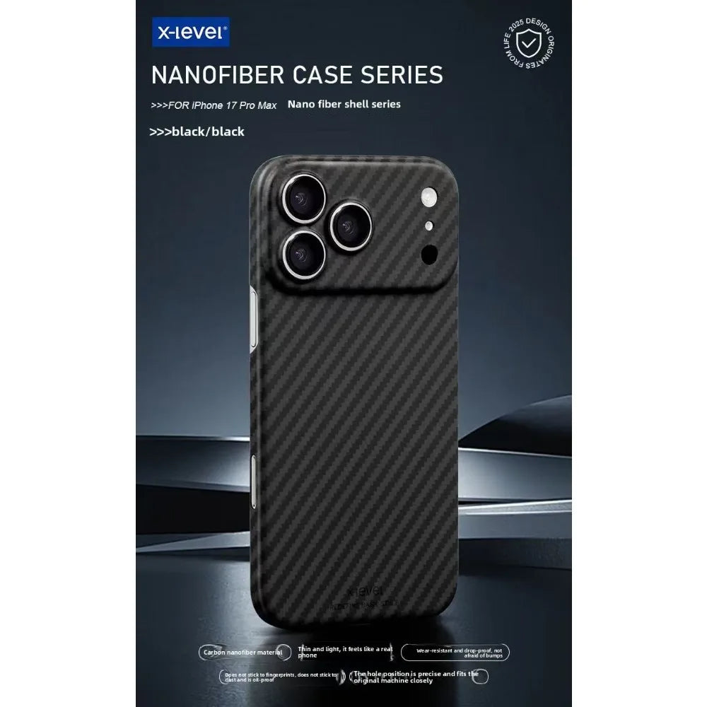 X-level High Quality 1500D Carbon Fiber Phone Case For IPhone 17 Pro Max 17 Air Luxury Business Ultra-Thin Rugged Protect Cover