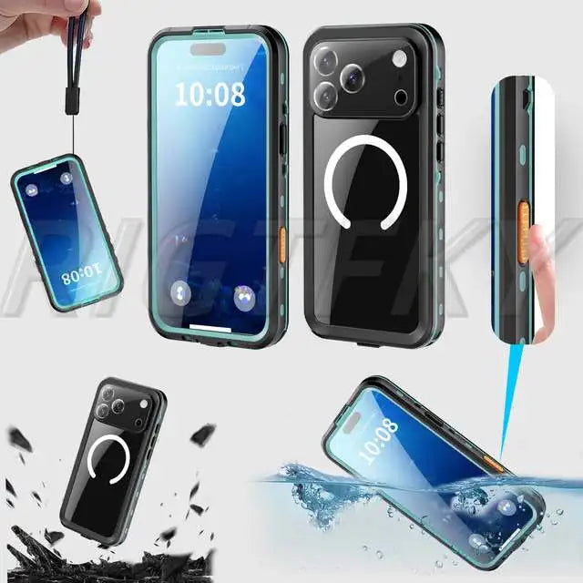 IP68 Waterproof Case For iPhone 17 16 15 13 14 Pro Max Plus Air Full Body Protective Cover Swim Underwater Diving Magnetic Case
