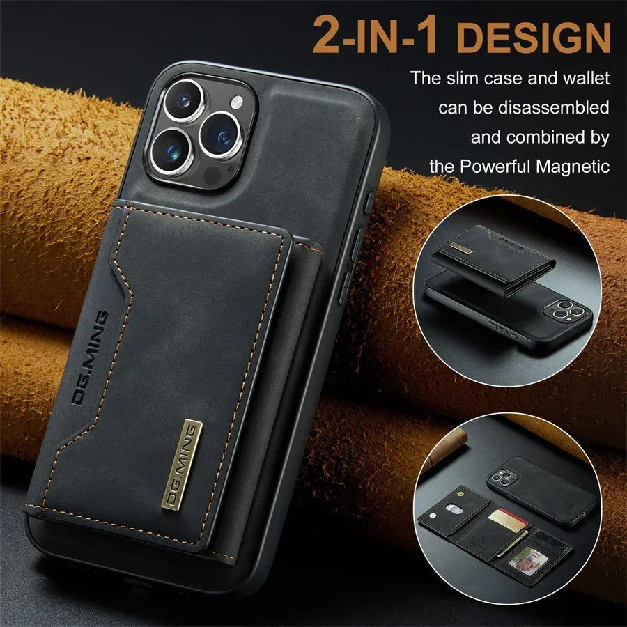 Luxury Magnetic Leather Wallet Case for iPhone 17 Pro Max 14 15 16 iPhone17 Magnet Kickstand Money Card Holder Cover
