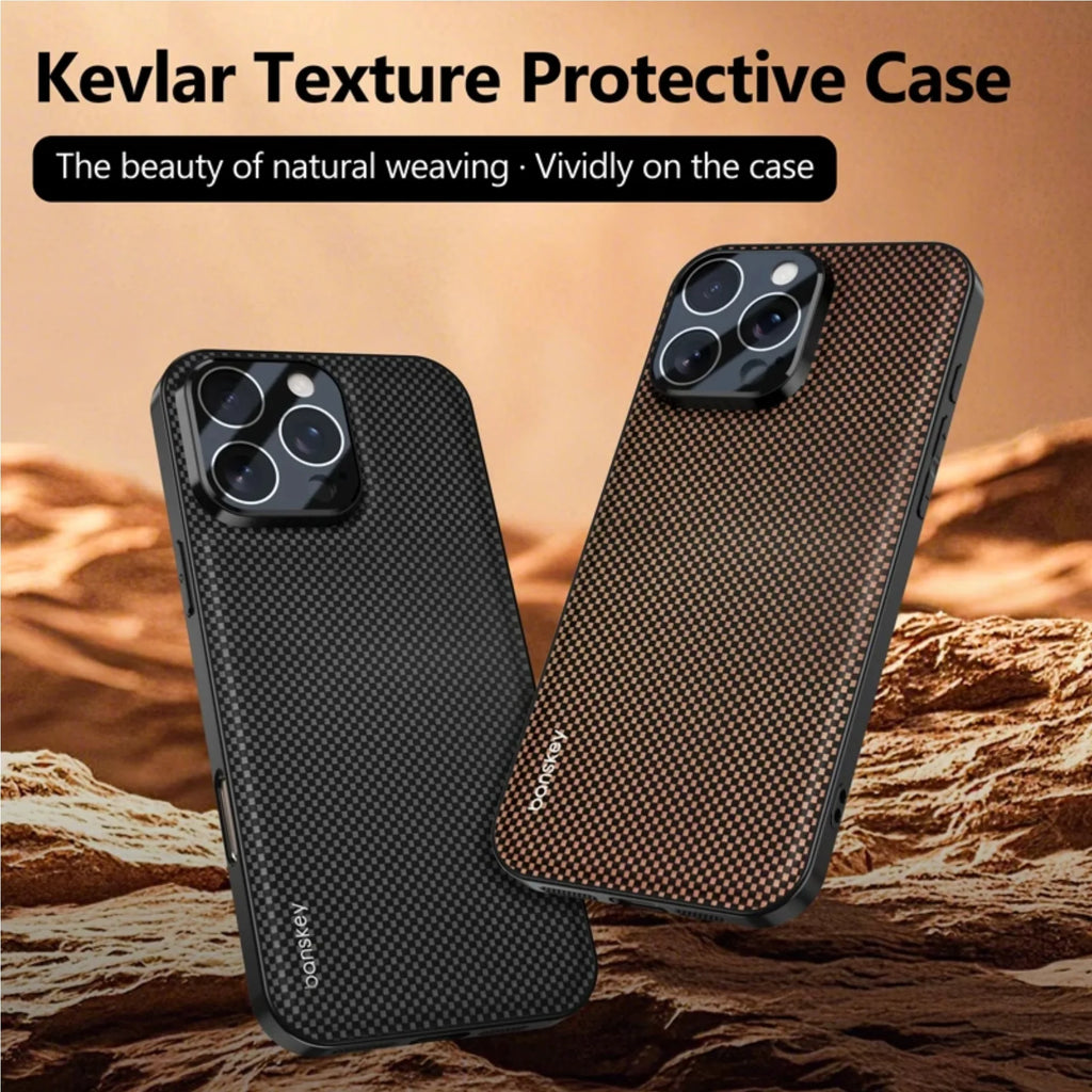 Luxury Matte Carbon Fibre Texture Glass Lens Protection Phone Case for iPhone 17 16 15 14 13 Pro Max Anti-drop Shockproof Cover