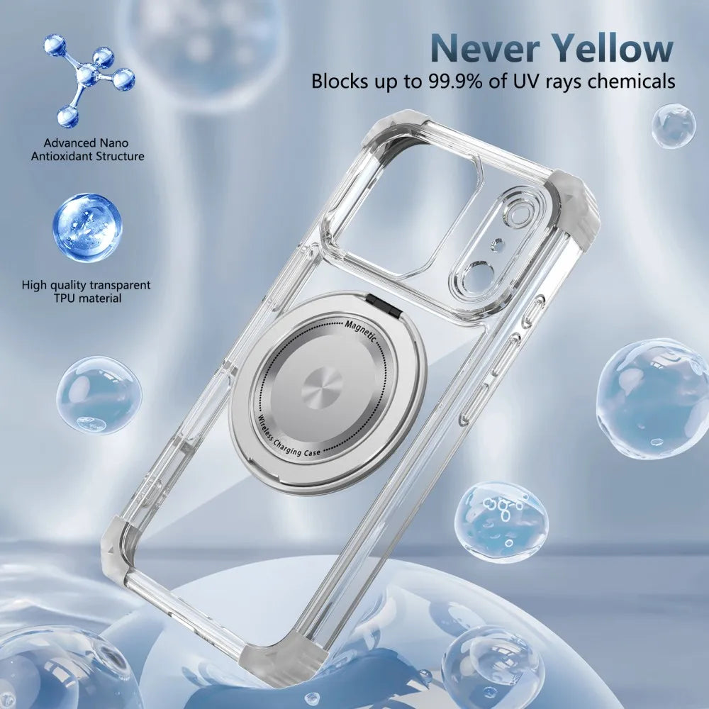 Transparent Magnetic Case For iPhone 17 Pro Max 17 Air 17Pro Max Cover 360°Rotating Metal Ring Car Holder Anti-fall Cases Fundas