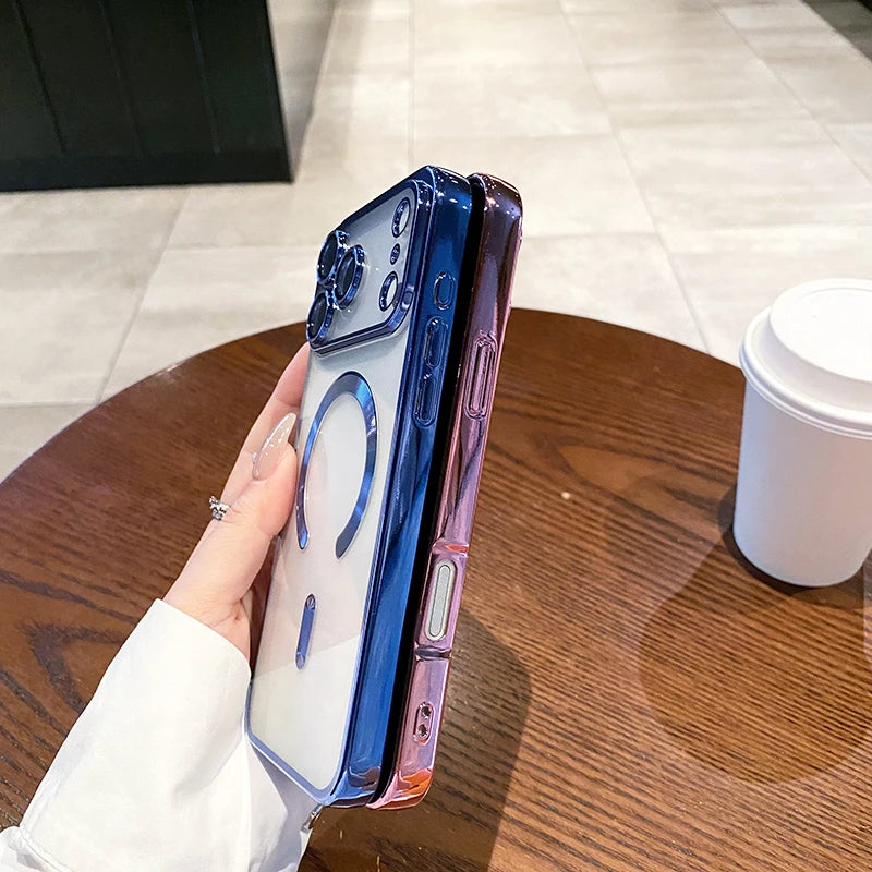 Luxury Glitter Plating Silicone Clear Soft Case For iPhone 17 Pro Max Magnetic Magsafe Cover Shell For iPhone17ProMax Ultra-Thin