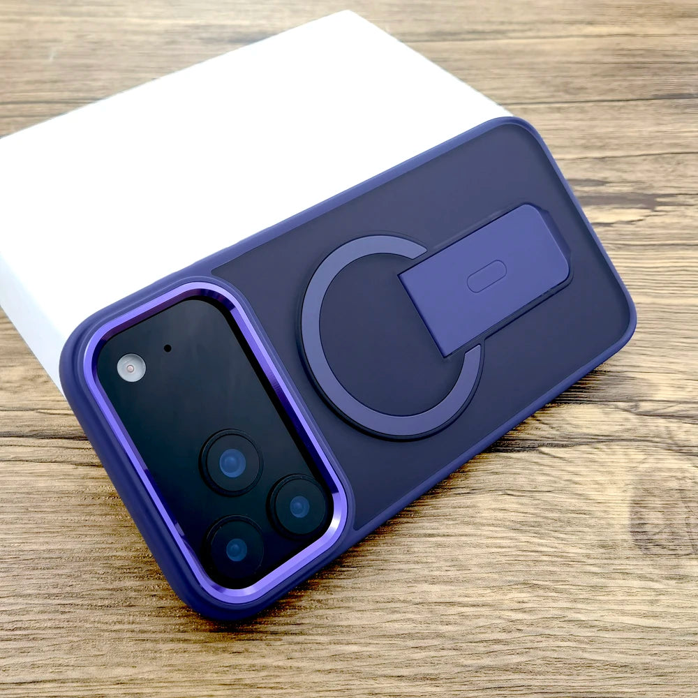 Shockproof Armor Matte Case For iPhone 17 16E 16 15 14 Pro Max Air 17Pro Magsafe Wireless Charge With Stand Full Covers