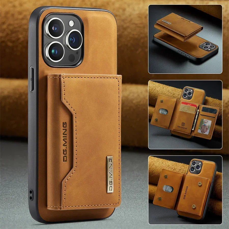 Luxury Magnetic Leather Wallet Case for iPhone 17 Pro Max 14 15 16 iPhone17 Magnet Kickstand Money Card Holder Cover