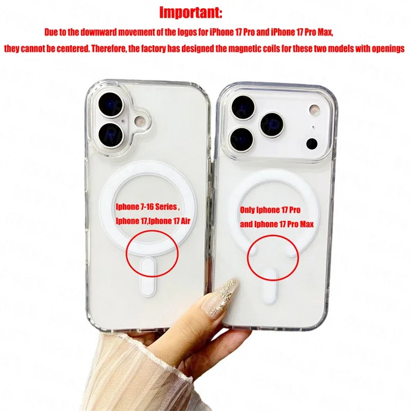 Original For Magsafe Magnetic Wireless Charging Case For iPhone 17 16 15 14 13 12 11 Pro Max Plus 17 Air Mini Clear Back Cover