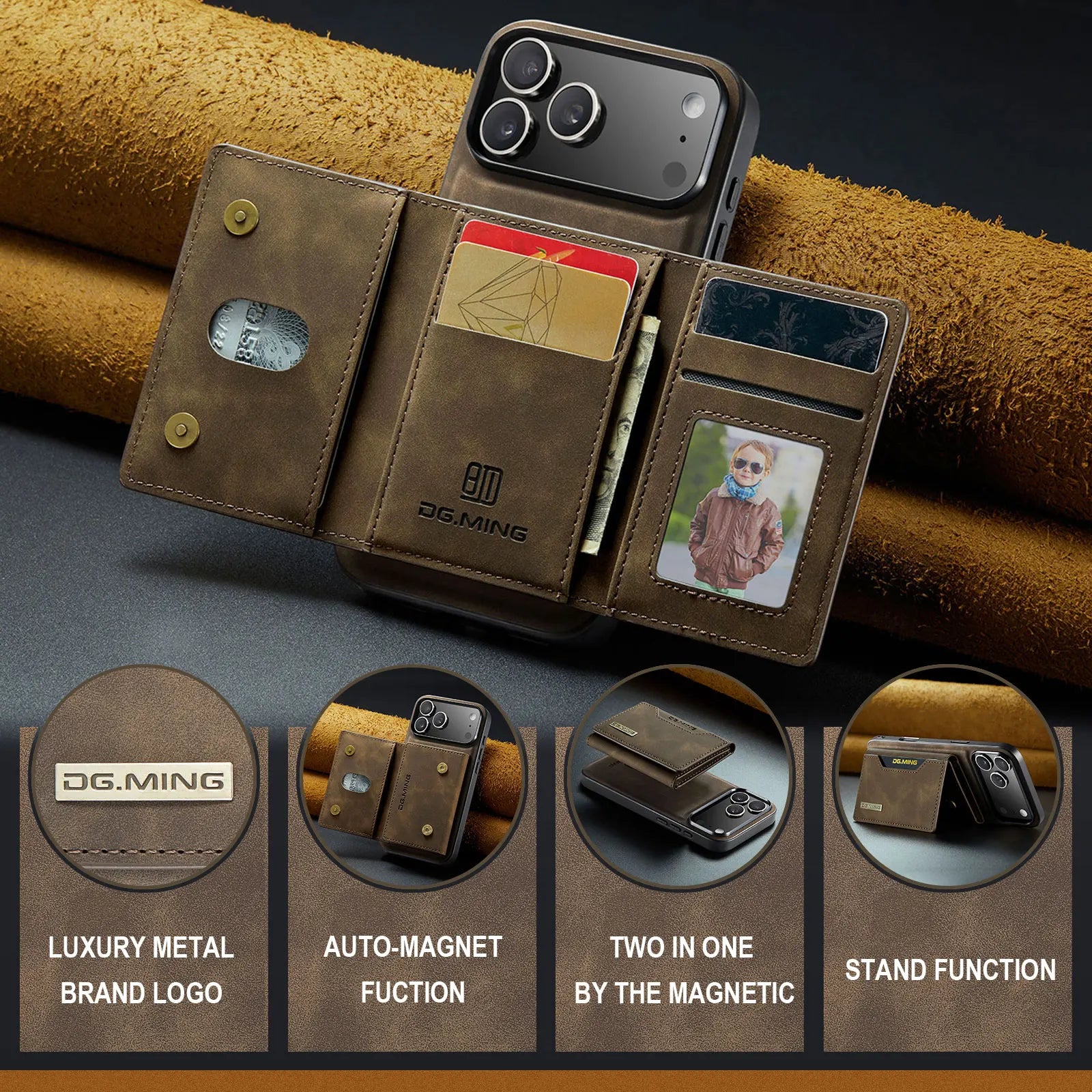 Luxury Magnetic Leather Wallet Case for iPhone 17 Pro Max 14 15 16 iPhone17 Magnet Kickstand Money Card Holder Cover