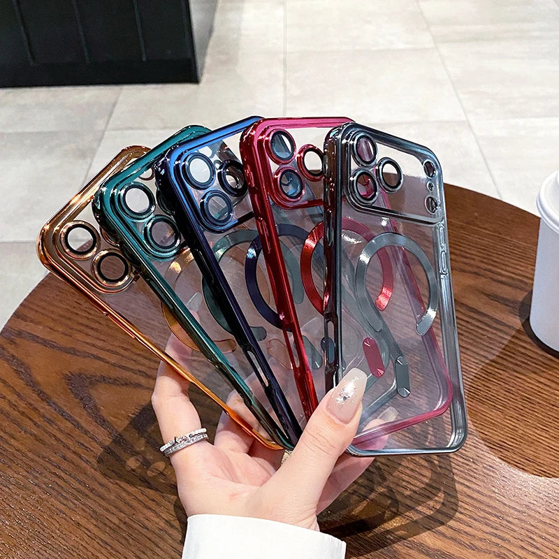 Luxury Glitter Plating Silicone Clear Soft Case For iPhone 17 Pro Max Magnetic Magsafe Cover Shell For iPhone17ProMax Ultra-Thin