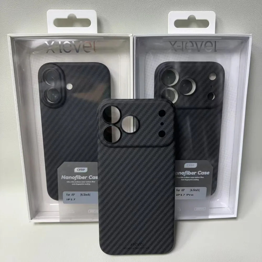 X-level High Quality 1500D Carbon Fiber Phone Case For IPhone 17 Pro Max 17 Air Luxury Business Ultra-Thin Rugged Protect Cover
