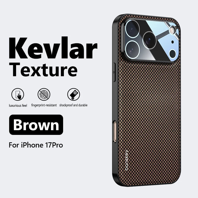 Luxury Matte Carbon Fibre Texture Glass Lens Protection Phone Case for iPhone 17 16 15 14 13 Pro Max Anti-drop Shockproof Cover