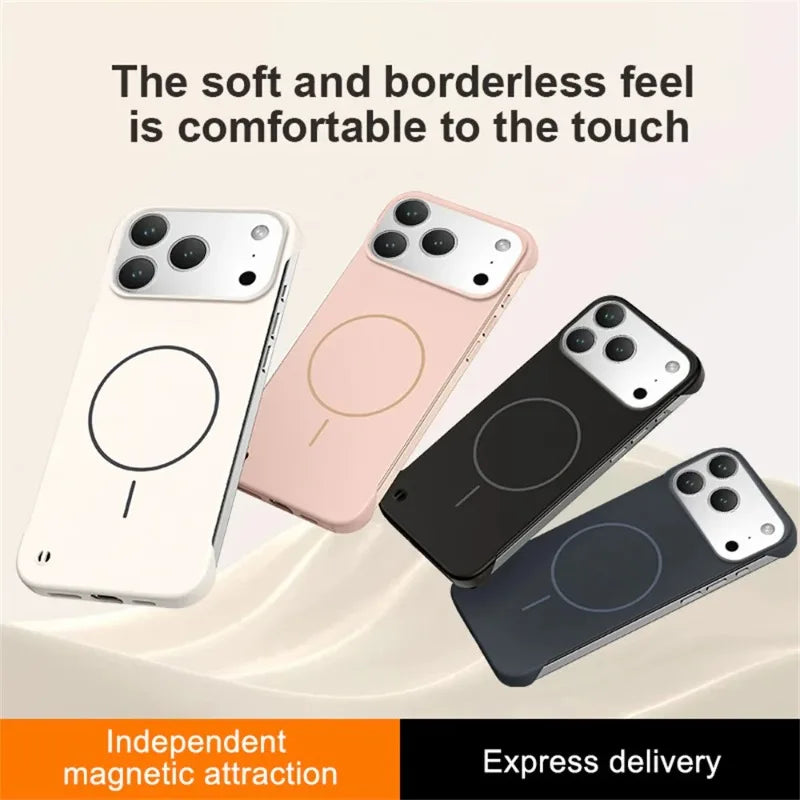 for Magsafe Bezel-less Phone Case for iPhone 17 Air 17 Pro Max Ultra Thin Frameless Hard Magnetic Cover for iPhone 17 Pro 17Air