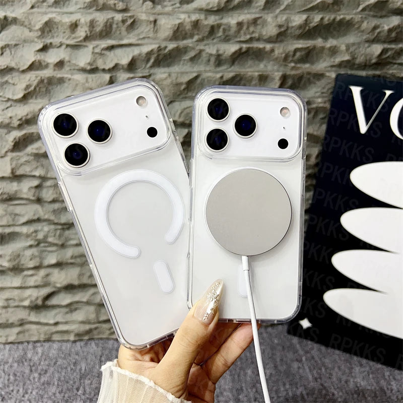 Original For Magsafe Magnetic Wireless Charging Case For iPhone 17 16 15 14 13 12 11 Pro Max Plus 17 Air Mini Clear Back Cover