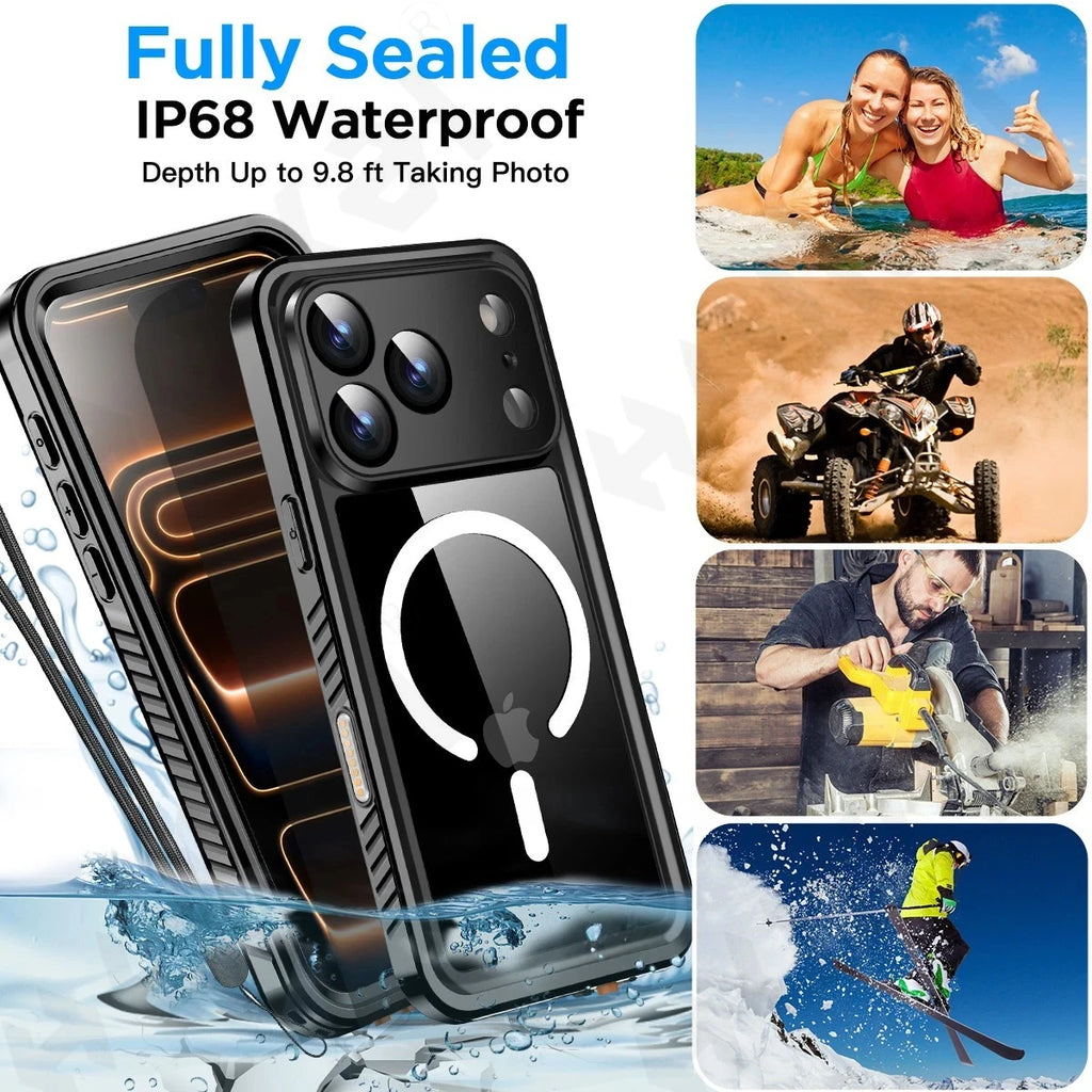 IP68 Waterproof Case For iPhone 17 16 15 14 13 12 11 Pro Max XR Plus 2025 Metal Aluminum Swimming Phone Magsafe Magnetic Cover
