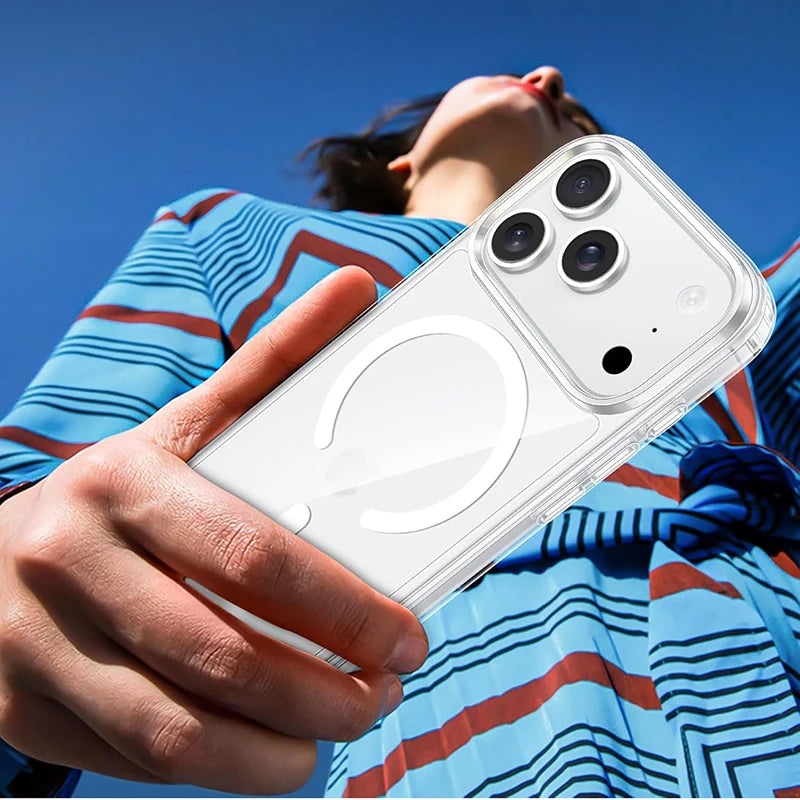 Shockproof Magnetic Hard Acrylic Case for iPhone 17 Air Case Luxury Military Grade Transparent Silicone Soft Back Cover Shell