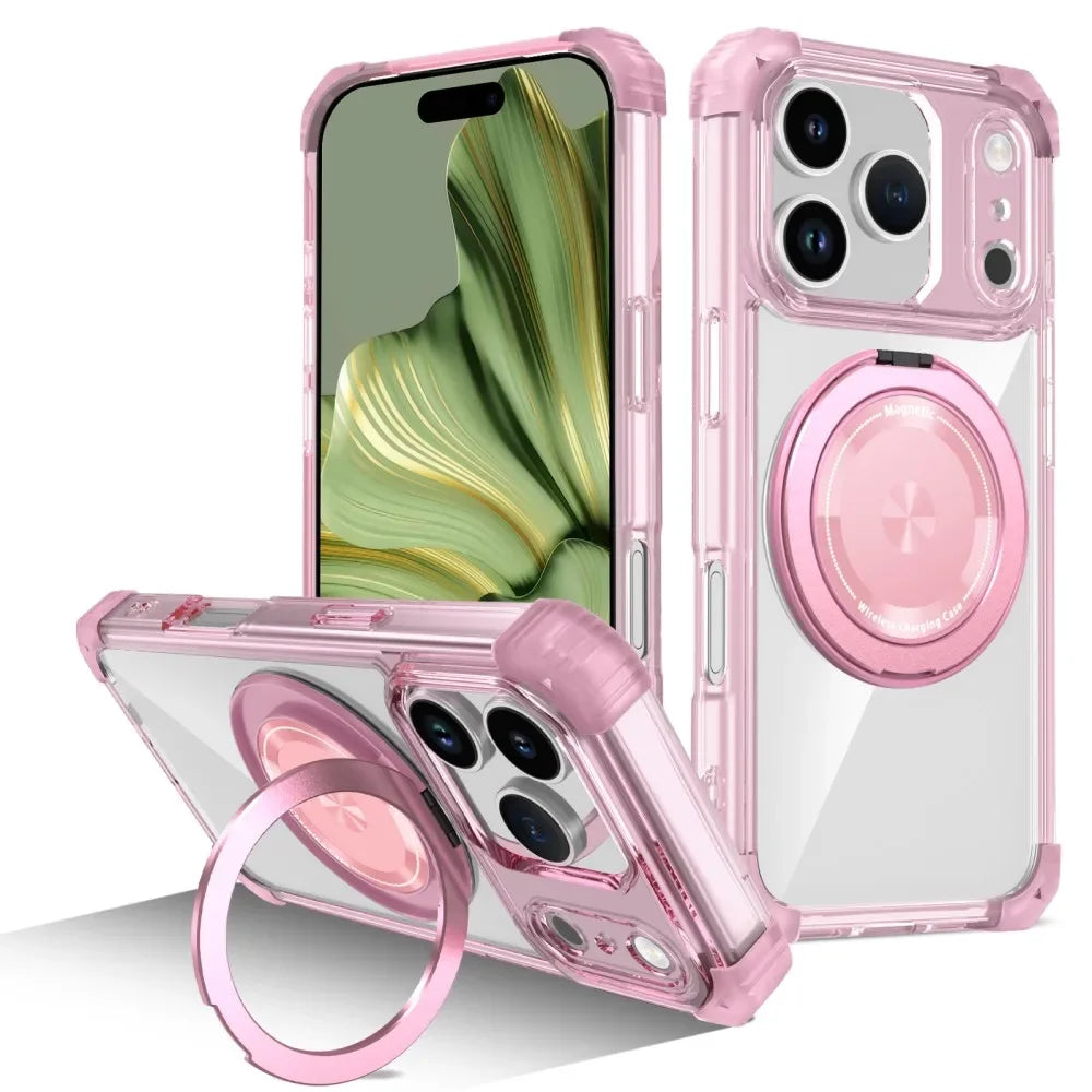 Transparent Magnetic Case For iPhone 17 Pro Max 17 Air 17Pro Max Cover 360°Rotating Metal Ring Car Holder Anti-fall Cases Fundas