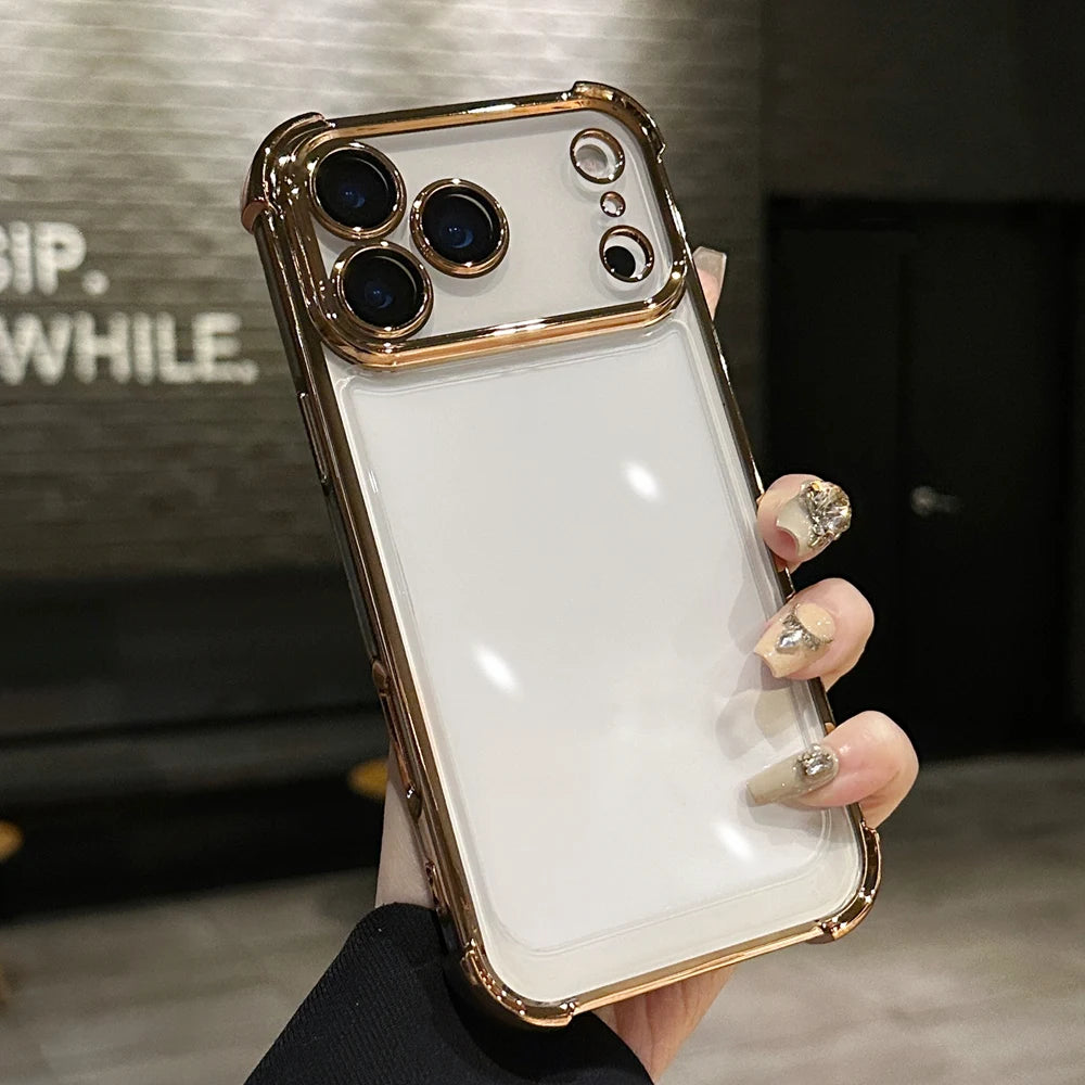 KEYSION Luxury Plating Transparent Case for iPhone 17 Pro Max 17 Air Soft TPU Airbag Shockproof Phone Cover With Lens Protector