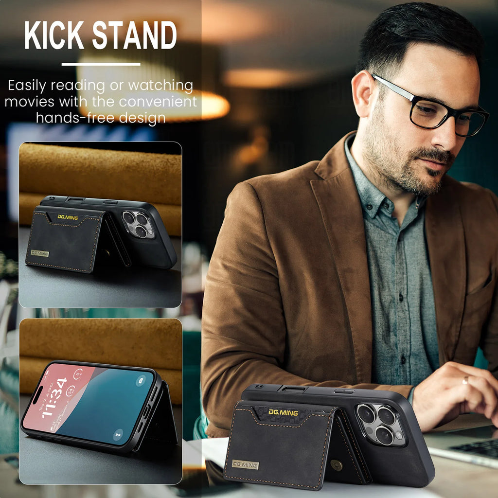 Luxury Magnetic Leather Wallet Case for iPhone 17 Pro Max 14 15 16 iPhone17 Magnet Kickstand Money Card Holder Cover