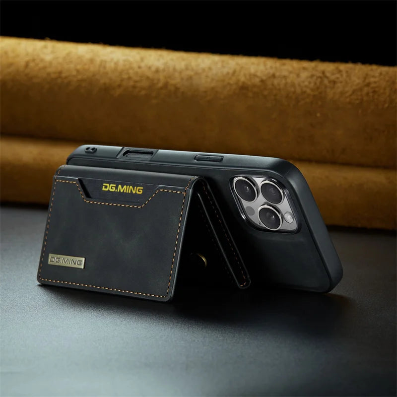 Luxury Magnetic Leather Wallet Case for iPhone 17 Pro Max 14 15 16 iPhone17 Magnet Kickstand Money Card Holder Cover