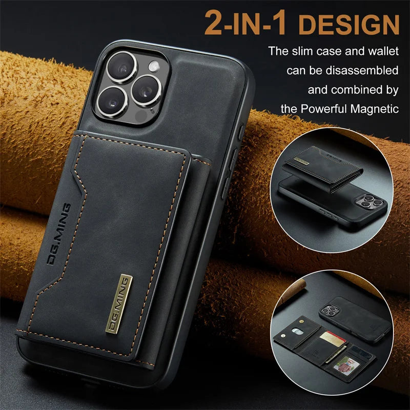 Luxury Magnetic Leather Wallet Case for iPhone 17 Pro Max 14 15 16 iPhone17 Magnet Kickstand Money Card Holder Cover
