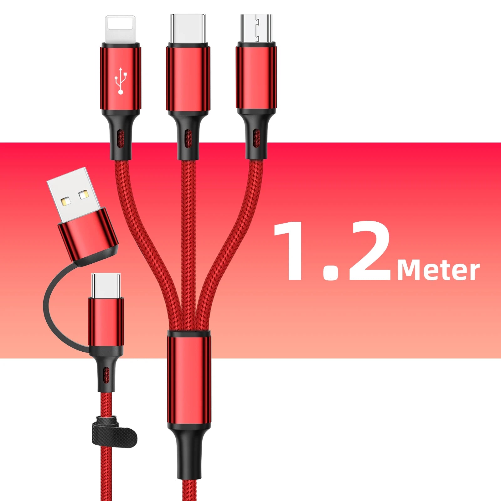 3 In 1 Fast Charging Cord For iPhone Huawei Micro USB Type C Charger Cable 1.2m Multi Usb Port Multiple Usb Charging Cord Line