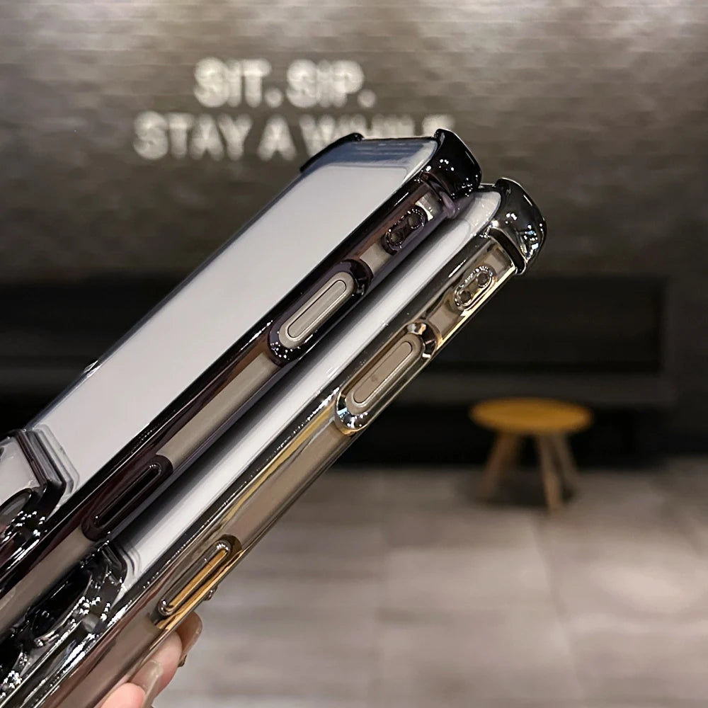 KEYSION Luxury Plating Transparent Case for iPhone 17 Pro Max 17 Air Soft TPU Airbag Shockproof Phone Cover With Lens Protector