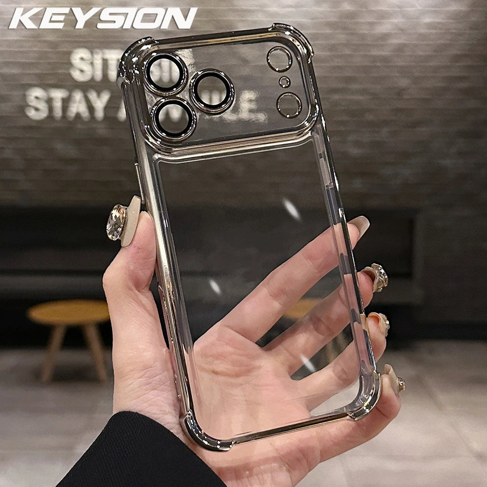 KEYSION Luxury Plating Transparent Case for iPhone 17 Pro Max 17 Air Soft TPU Airbag Shockproof Phone Cover With Lens Protector
