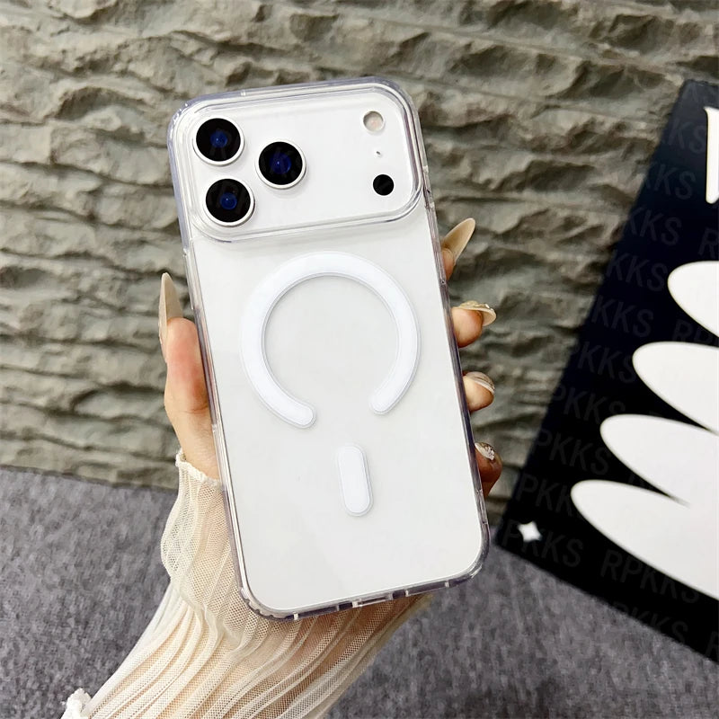 Original For Magsafe Magnetic Wireless Charging Case For iPhone 17 16 15 14 13 12 11 Pro Max Plus 17 Air Mini Clear Back Cover