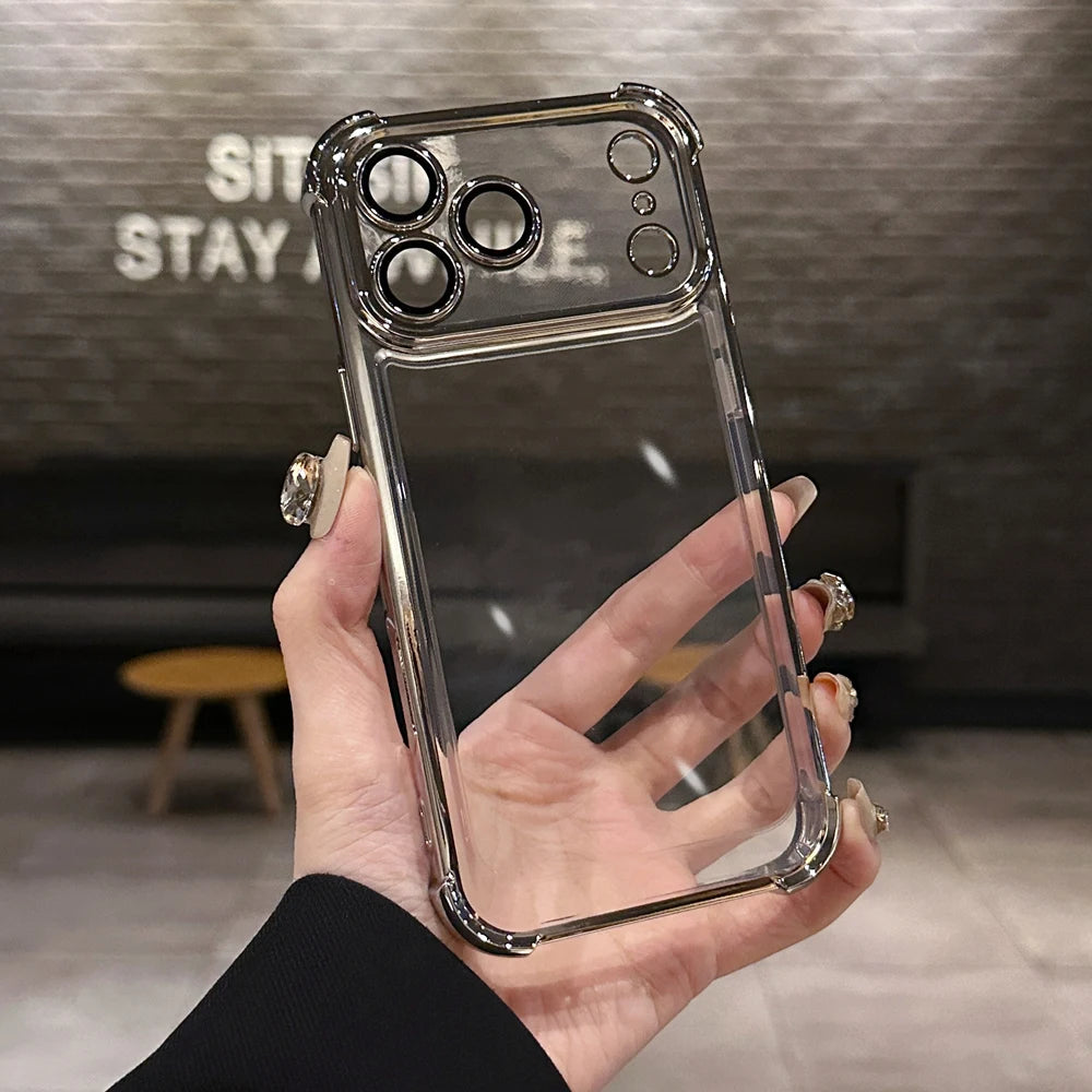 KEYSION Luxury Plating Transparent Case for iPhone 17 Pro Max 17 Air Soft TPU Airbag Shockproof Phone Cover With Lens Protector