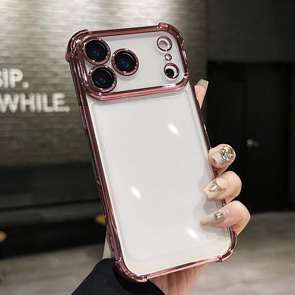 KEYSION Luxury Plating Transparent Case for iPhone 17 Pro Max 17 Air Soft TPU Airbag Shockproof Phone Cover With Lens Protector