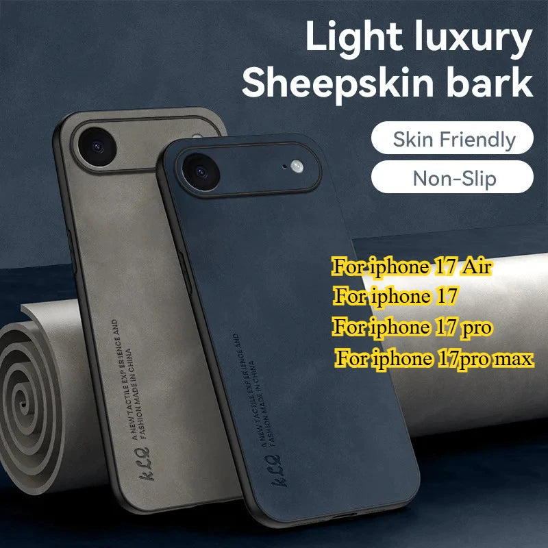 For Iphone 17 Air Case Luxury Sheepskin Leather Silicone Shockproof Bumper Cover for Iphone 17 Pro Max Protective Matte Shell