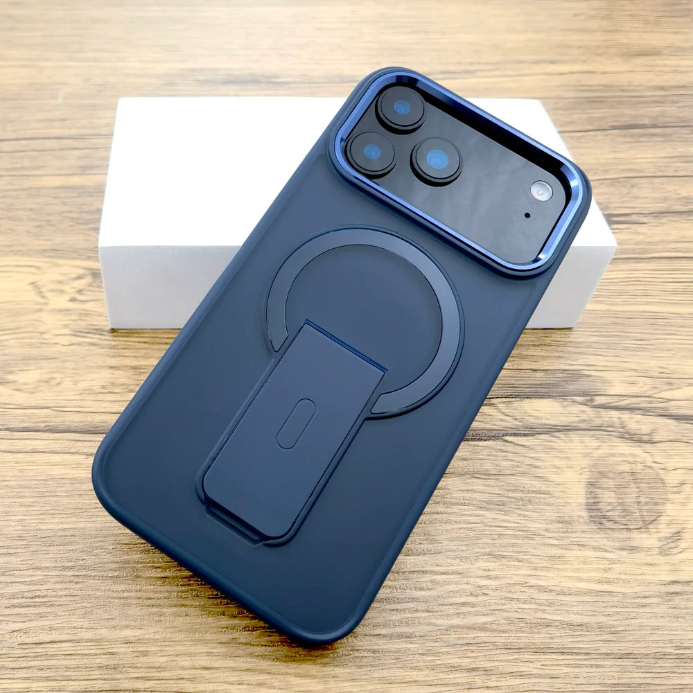 Shockproof Armor Matte Case For iPhone 17 16E 16 15 14 Pro Max Air 17Pro Magsafe Wireless Charge With Stand Full Covers