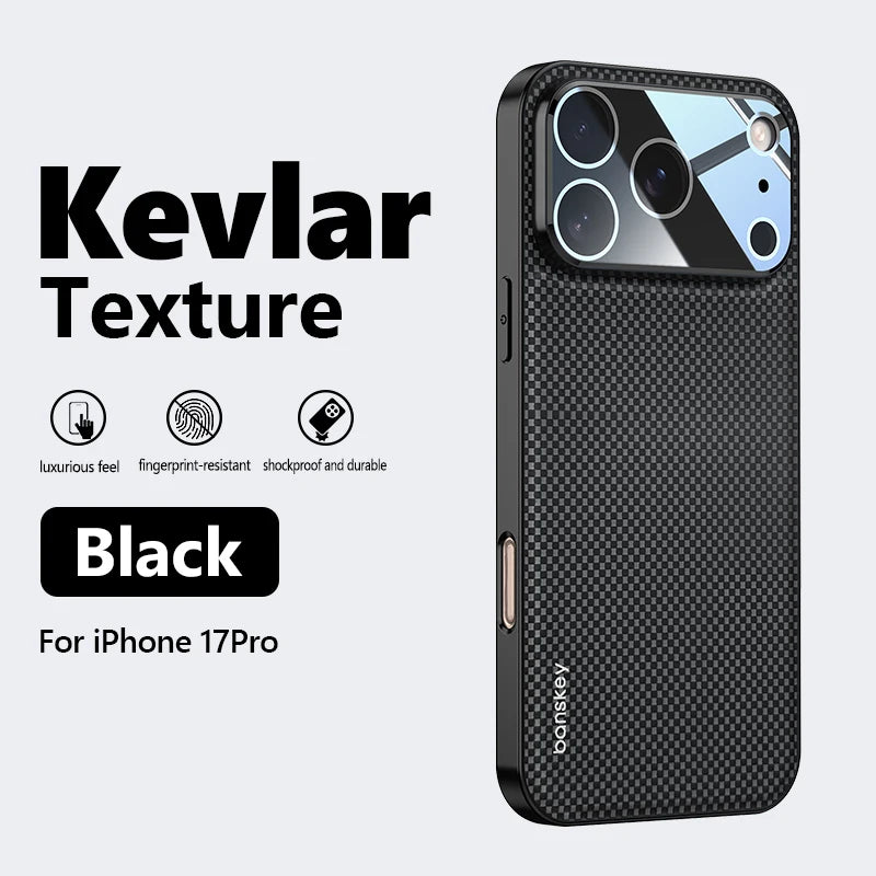 Luxury Matte Carbon Fibre Texture Glass Lens Protection Phone Case for iPhone 17 16 15 14 13 Pro Max Anti-drop Shockproof Cover