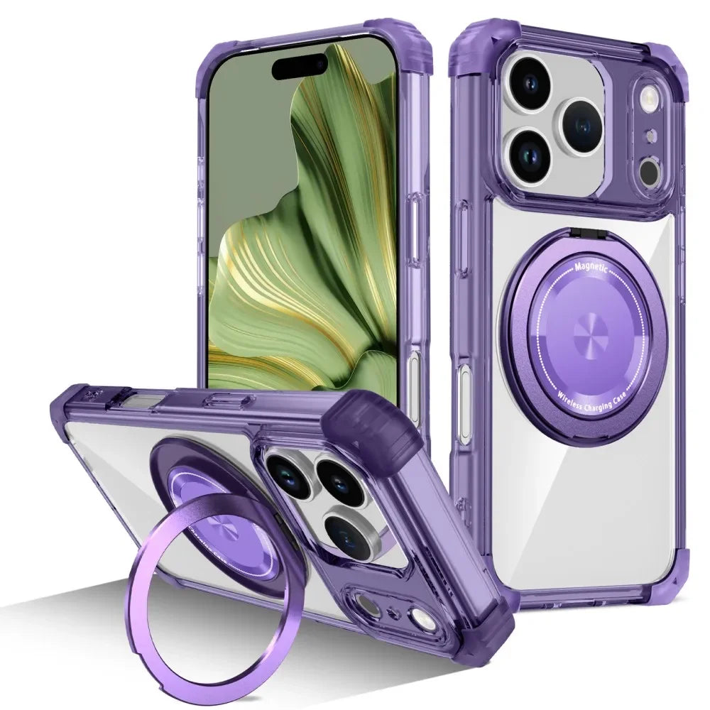 Transparent Magnetic Case For iPhone 17 Pro Max 17 Air 17Pro Max Cover 360°Rotating Metal Ring Car Holder Anti-fall Cases Fundas